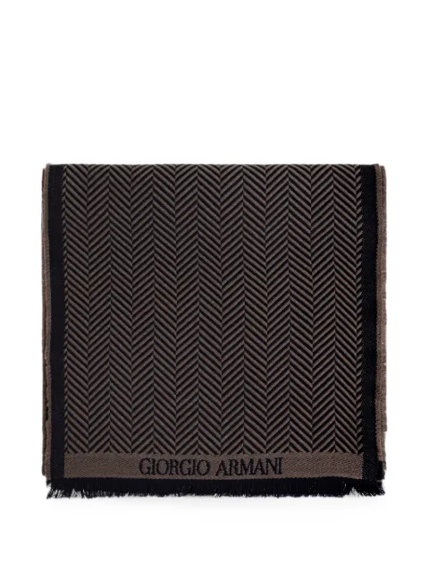 Giorgio Armani herringbone-pattern wool scarf Brown GM004125AF28885