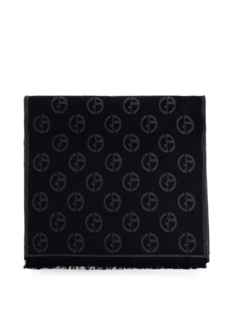 Giorgio Armani monogram fringed scarf Blue GM004128AF2