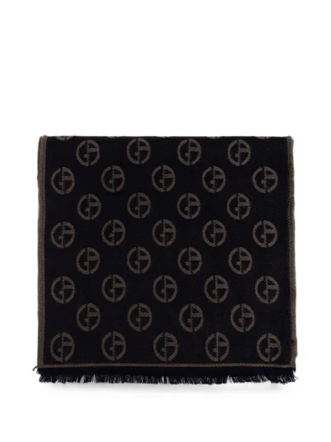 Giorgio Armani monogram-pattern frayed scarf Blue GM004128AF28888