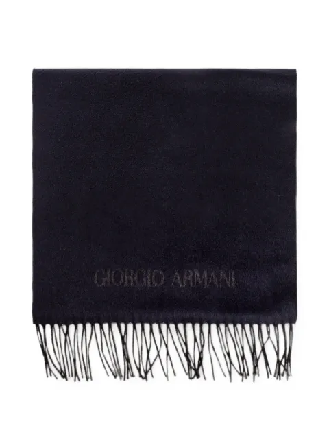 Giorgio Armani fringed logo-embroidered scarf Blue GM001839AF18585