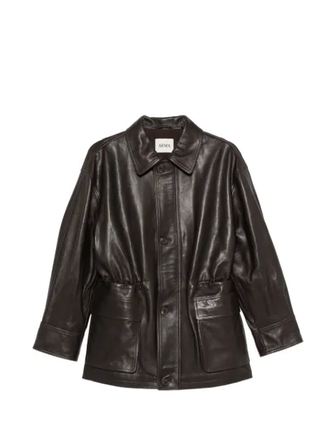 Arma drawstring-fastening leather coat Brown 010L26605502