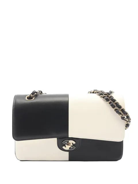 CHANEL Pre-Owned 2021-2026 Medium Classic Bicolor Lambskin Geometric Colorblock Double Flap shoulder bag Black D1IXNU6C42D5TYK1
