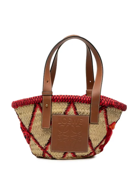 Loewe Pre-Owned 2019 Small Raffia Animal Embroidered Anagram Basket tote bag Neutrals KVH60UCVDOBG0SXO