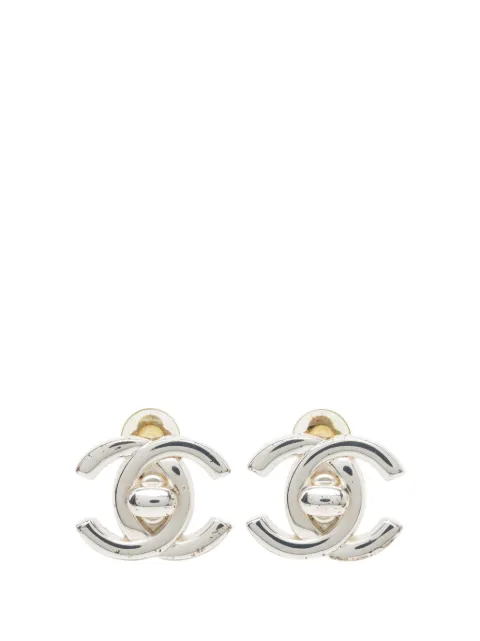 CHANEL Pre-Owned 1996 CC Brass Turn Lock Clip On Earrings costume earrings Silver ZIJPDE0IMM2P4ZR9