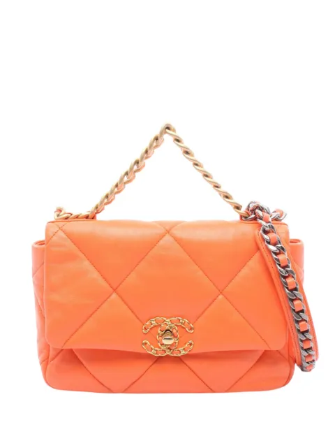 CHANEL Pre-Owned 2019 Medium Lambskin 19 Flap satchel Orange 6ZHV93E4IOMN9BUQ
