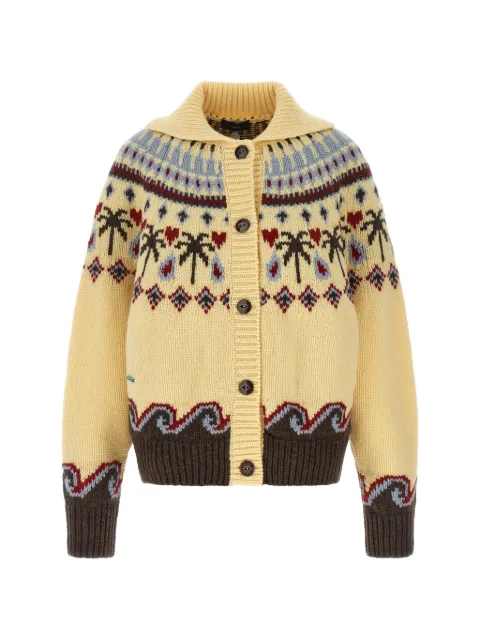 Alanui Sweet Winter jacquard-knit virgin wool cardigan Yellow LWHQ01DE26KNI0011960