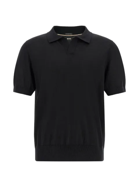 BOSS merino wool knit polo with Johnny collar Black 50565470