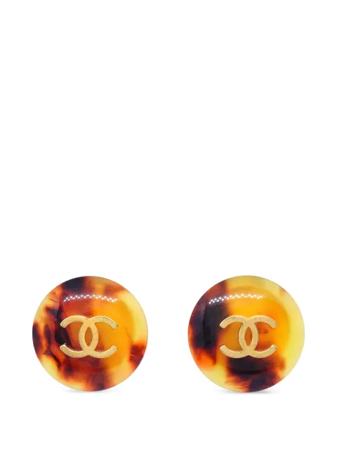 CHANEL Pre-Owned 1997 CC tortoiseshell-effect clip-on earrings Gold 197238