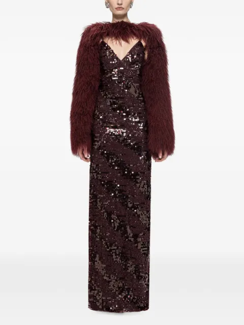 NISSA sequin-embellished backless maxi dress Red RS16866