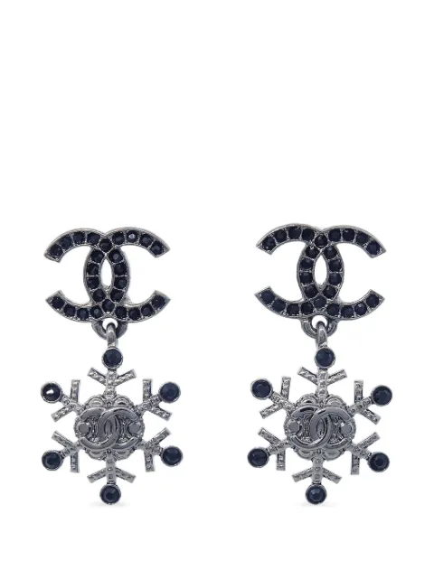 CHANEL Pre-Owned 2019 Snowflake CC drop earrings Black 167743