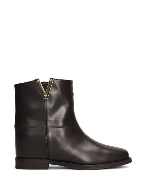 Via Roma 15 V-plaque inner-wedge heel ankle boots Brown 2576