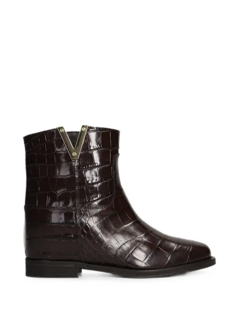 Via Roma 15 croc-effect internal wedge-heel ankle boots Brown 3769