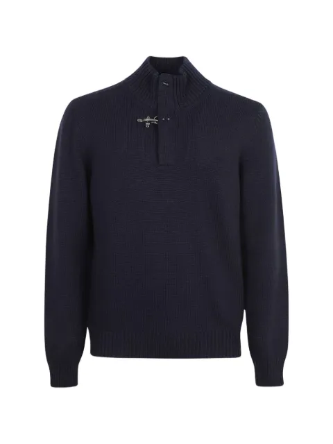 Fay hook-fastening elbow-patch sweater Blue NMMC1532120FJD