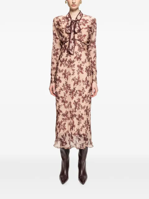NISSA silk and viscose floral midi dress Neutrals RZ16808PRINT