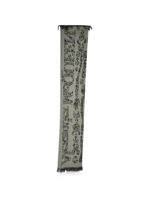 Alexander McQueen Pre-Owned printed fringed wool scarf Grey RFCPUGBAC766682W