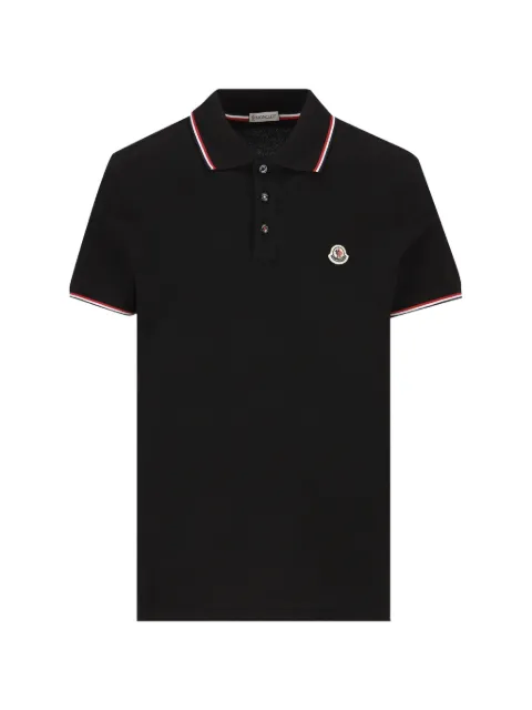 Moncler logo-patch tricolour-trim polo shirt Black M8A7030084556999