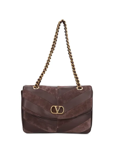 Valentino Garavani Djuna medium chain bag in suede and nappa with chevron-pattern Brown WB0T55TIE