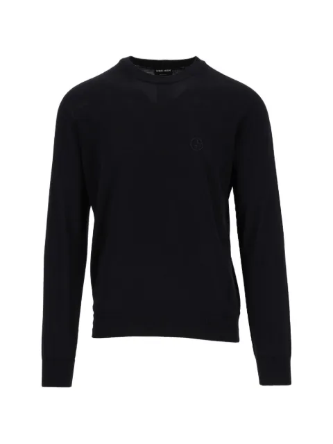 Giorgio Armani logo-embroidered virgin wool sweater Black GM004535