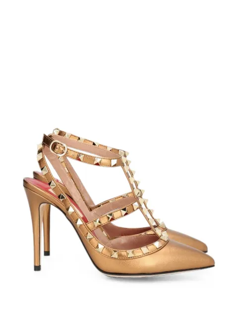 Valentino Garavani Rockstud pumps in laminated nappa leather 100Mm Gold W2S0393QKH