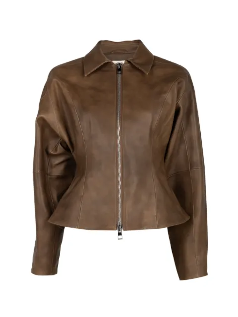 The Sei zip-up leather jacket Brown TS5017