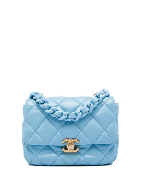 CHANEL Pre-Owned 2021-2026 Mini Quilted Lambskin Lacquered Chain Flap crossbody bag Blue G24FQZV4X97WDNEF