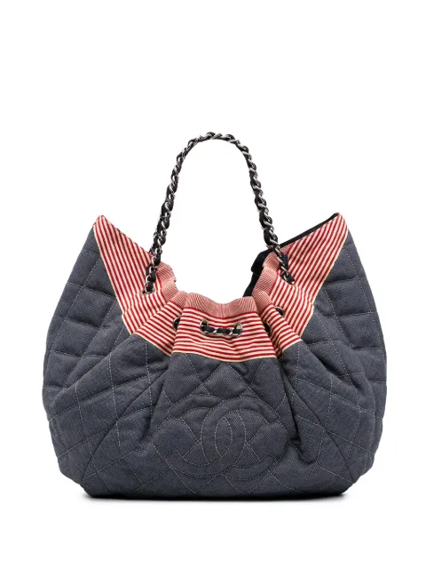 CHANEL Pre-Owned 2009-2010 Large Quilted Denim Stretch Spirit Cabas tote bag Blue D4NRUYDB55LNCTFV