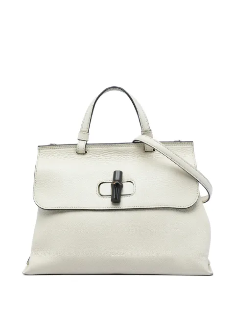 Gucci Pre-Owned 2016-2026 Medium Calfskin Bamboo Daily satchel White ZRHB83WM861Z8VMY