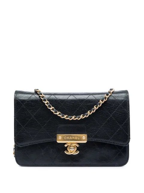 CHANEL Pre-Owned 2018-2019 Stitched Goatskin Golden CC Wallet On Chain crossbody bag Black WSEHMF11ILHJ4AW7