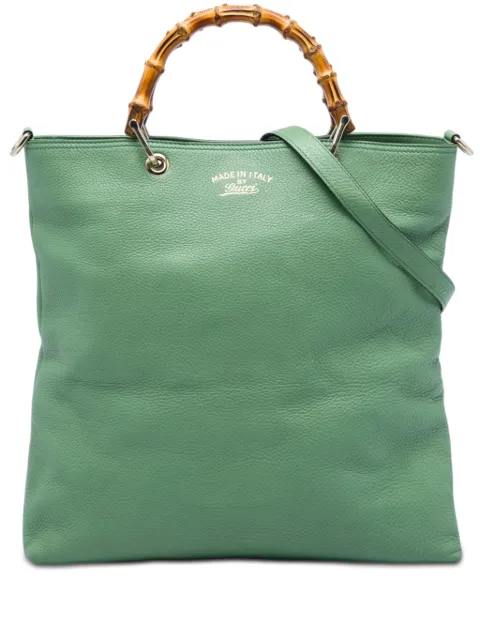 Gucci Pre-Owned 2016-2026 Tall Calfskin Bamboo Shopper Tote satchel Green RU2ASTWEMMXZFZOA