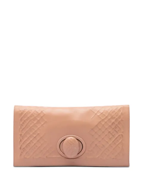 Bottega Veneta Pre-Owned 2012-2026 Nappa Embossed Intrecciato Turn Lock clutch bag Brown JR78QY6BT5J46D38