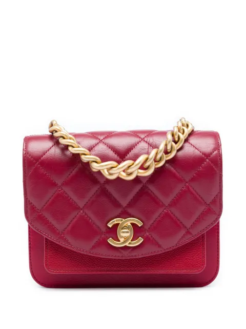 CHANEL Pre-Owned 2019 Mini Quilted Calfskin and Caviar Chain Handle Flap satchel Red FG71TY1DT80N90NW