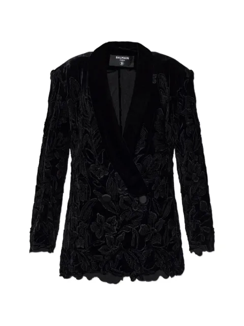 Balmain floral-embroidered velvet blazer Black HF1SJ151MI64