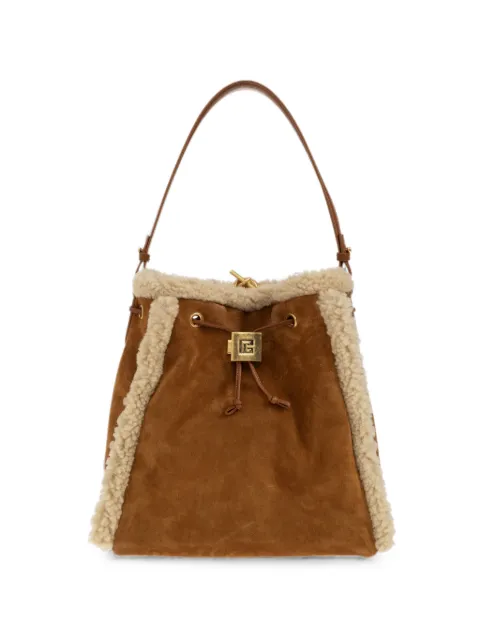 Balmain shearling-trim leather backpack Brown HN1GE036LMOS