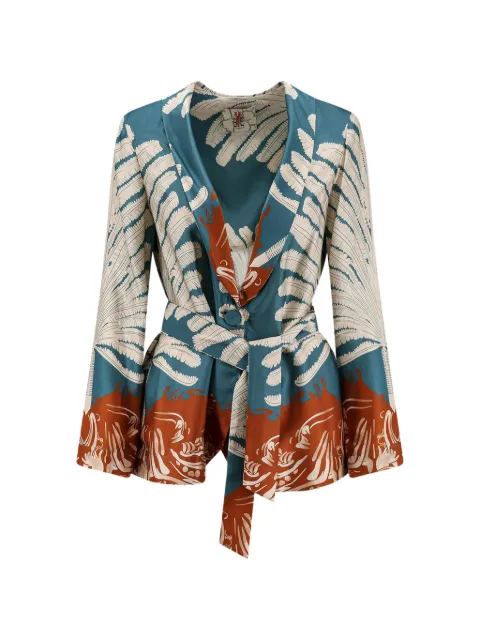 BYE FIRENZE Palma leaf-print belted blazer Blue 6SBCD7P281077