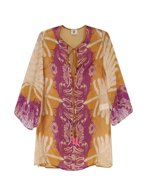 BYE FIRENZE Palme crew-neck lace-up tunic Orange 6SBCD8D517043