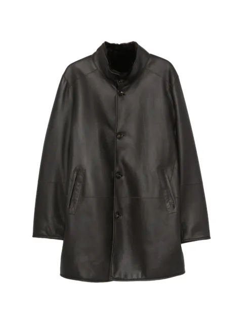 Manzoni 24 button-fastening leather coat Brown 26U902S29N