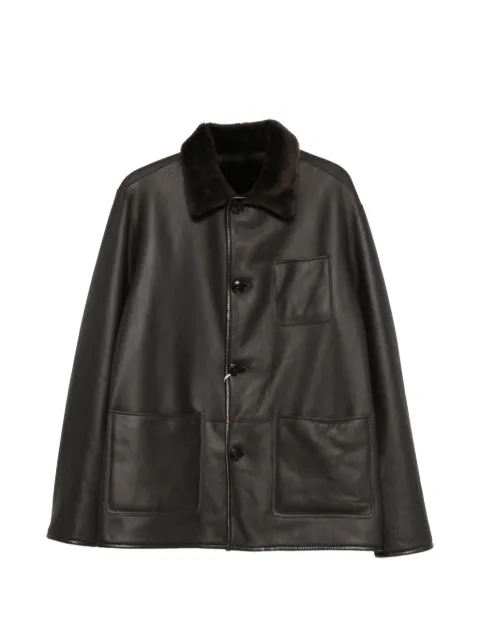 Manzoni 24 shearling-collar leather jacket Brown 26U919S29N
