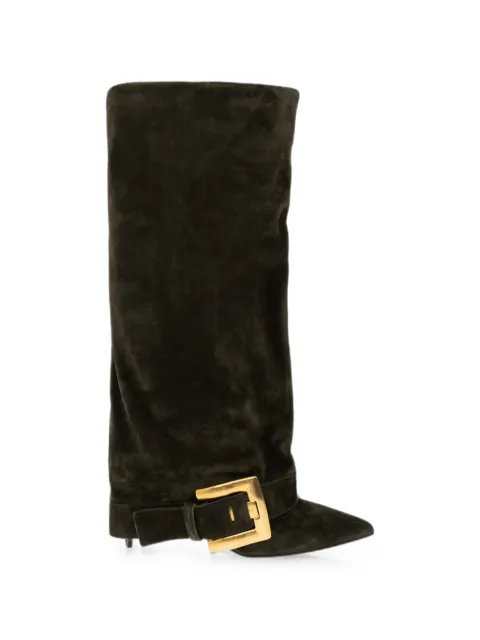 Balmain Anthem buckle-detail suede boots Green HN1TA143LCTA