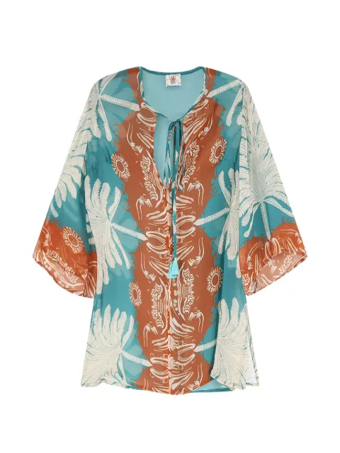 BYE FIRENZE palm-print lace-up shirt Blue 6SBCD8D517077