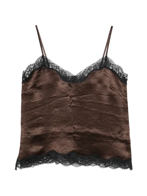 TWINSET froissé satin and lace top Brown 262TP2112