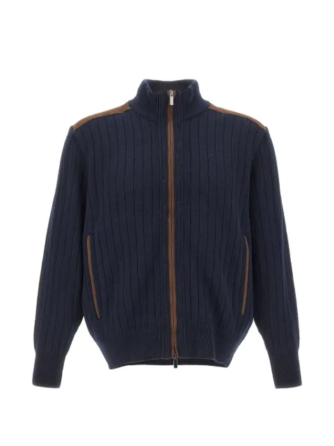 Paul & Shark ribbed-knit suede-panel cardigan Blue 15311210050