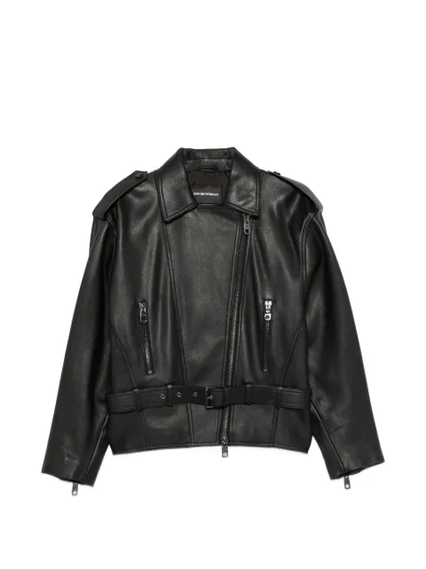 Emporio Armani belted leather jacket Black EW004958AF27024UC001