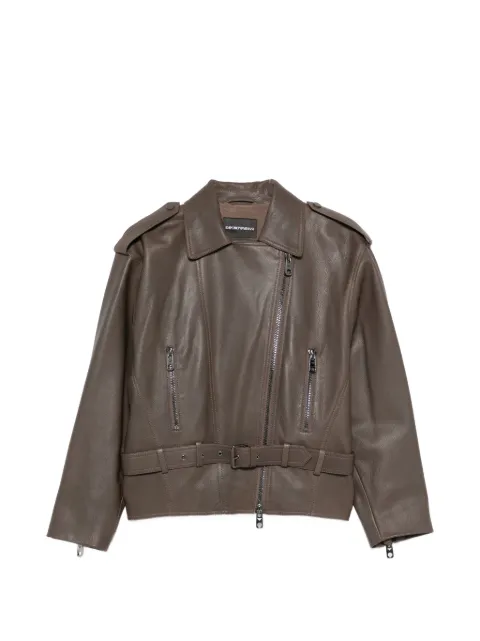 Emporio Armani belted leather jacket Brown EW004958AF27024U6200
