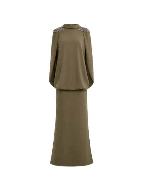 Gemy Maalouf beaded-shoulder high-neck dress Green GMPF267922LD