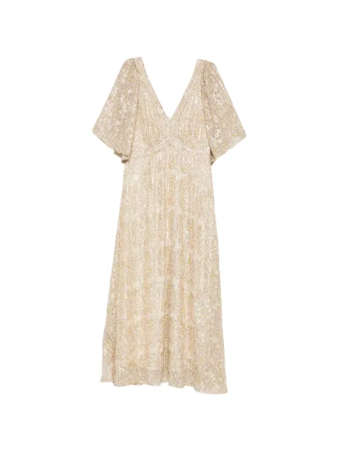 MAISON123 floral-print flutter-sleeve midi dress Neutrals 6558725