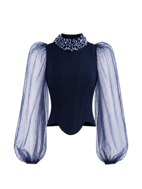 Gemy Maalouf beaded high-neck top Blue GMPF267919TP