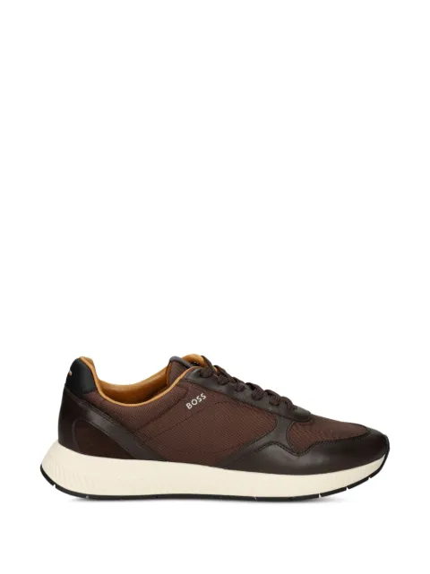 BOSS leather-trim panelled sneakers Brown 50568757