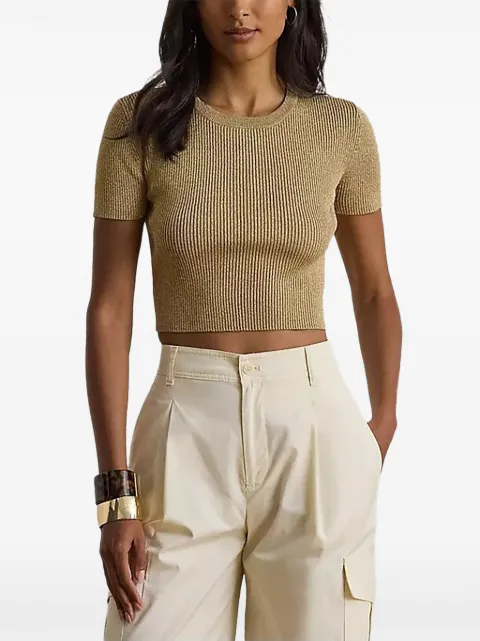 Lauren Ralph Lauren metalised ribbed-knit cropped T-shirt Gold 200P13815001