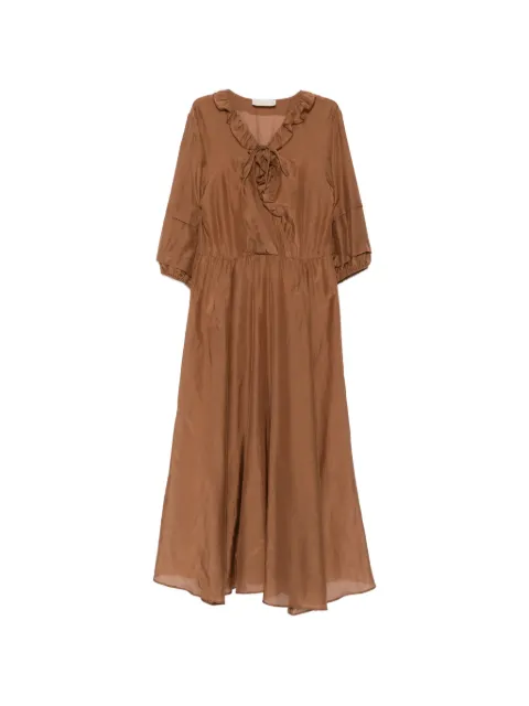 I BLUES ruffle-trimmed V-neck midi dress Brown 2617221112