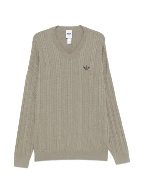 adidas cable-knit V-neck sweater Neutrals KR9767